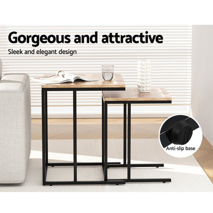 Artiss Nesting Coffee Table Sef of 2 Walnut Brok - Cosy Abode