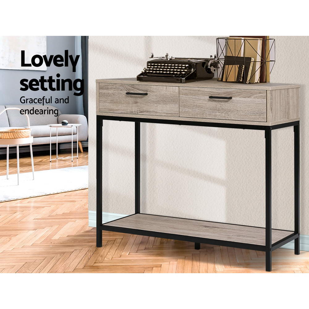 Artiss Hallway Console Table Hall Side Entry Display Desk Drawer Storage Oak - Cosy Abode