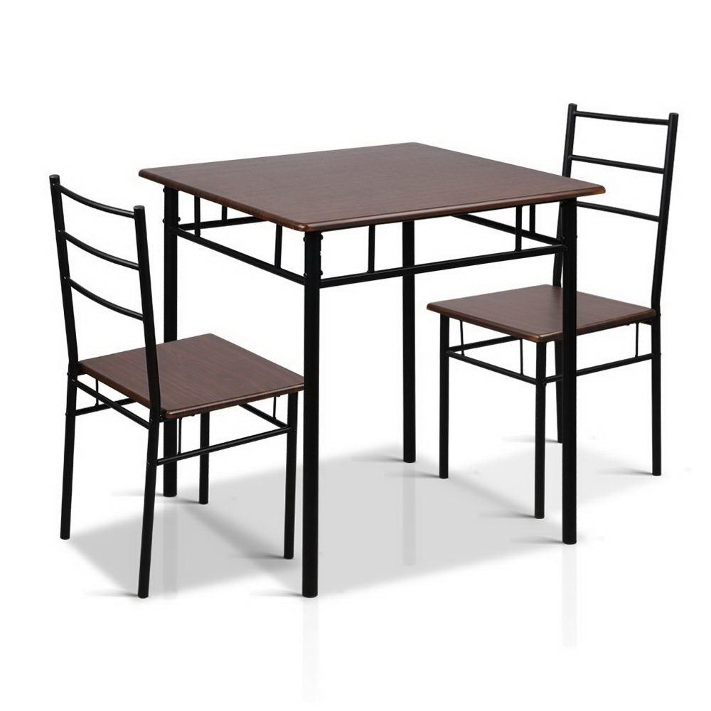 Artiss Breakfast Table And 2 Chairs Set - Walnut - Cosy Abode