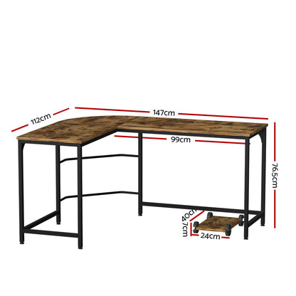 Artiss Computer Desk L-Shape CPU Stand Brown 147CM - Cosy Abode