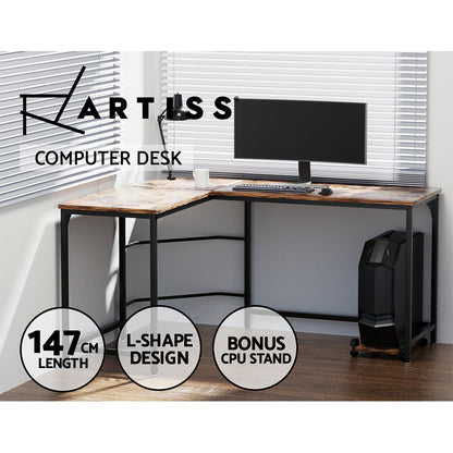 Artiss Computer Desk L-Shape CPU Stand Brown 147CM - Cosy Abode