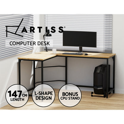 Artiss Computer Desk L-Shape CPU Stand Oak 147CM - Cosy Abode
