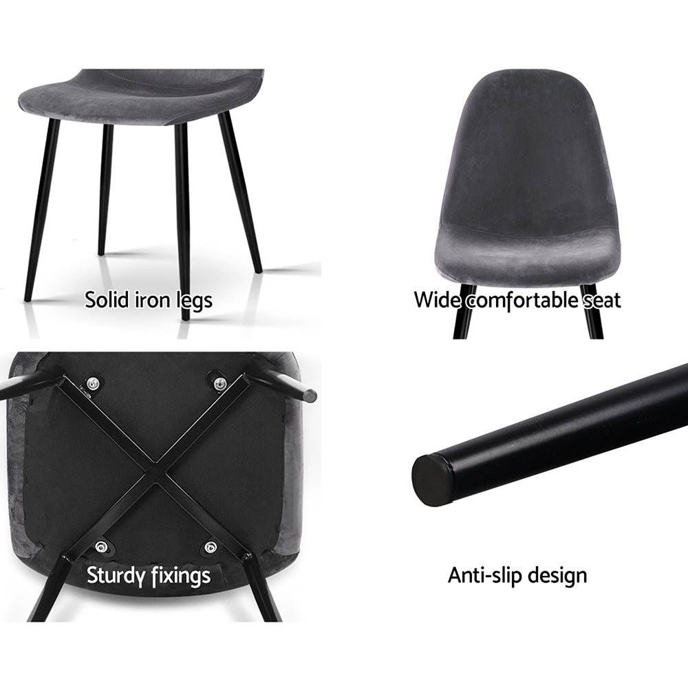 Artiss Dining Chairs Set of 4 Velvet Curved Slope Grey - Cosy Abode