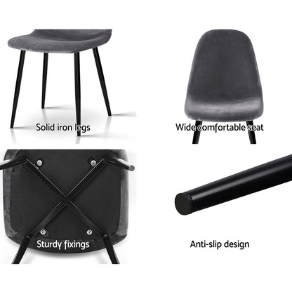 Artiss Dining Chairs Set of 4 Velvet Curved Slope Grey - Cosy Abode