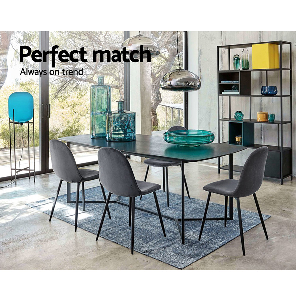 Artiss Dining Chairs Set of 4 Velvet Curved Slope Grey - Cosy Abode