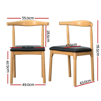 Artiss Dining Chair Rubber Wood Leather Seat Black - Cosy Abode