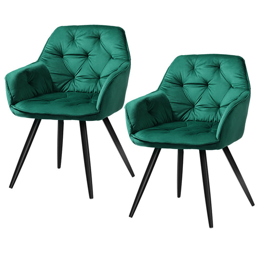 Artiss Dining Chairs Set of 2 Velvet Diamond Tufted Armchair Green - Cosy Abode