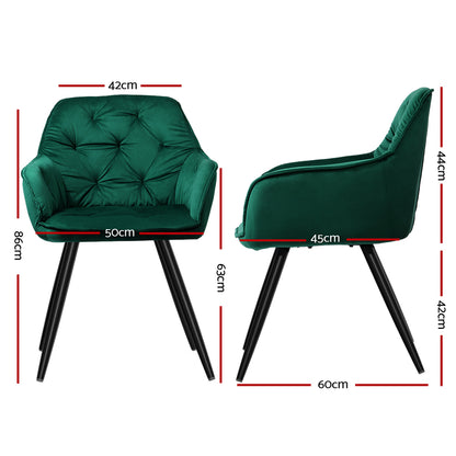 Artiss Dining Chairs Set of 2 Velvet Diamond Tufted Armchair Green - Cosy Abode