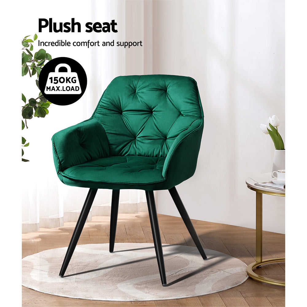 Artiss Dining Chairs Set of 2 Velvet Diamond Tufted Armchair Green - Cosy Abode