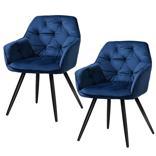 Artiss Dining Chairs Set of 2 Velvet Diamond Tufted Armchair Blue - Cosy Abode