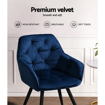 Artiss Dining Chairs Set of 2 Velvet Diamond Tufted Armchair Blue - Cosy Abode