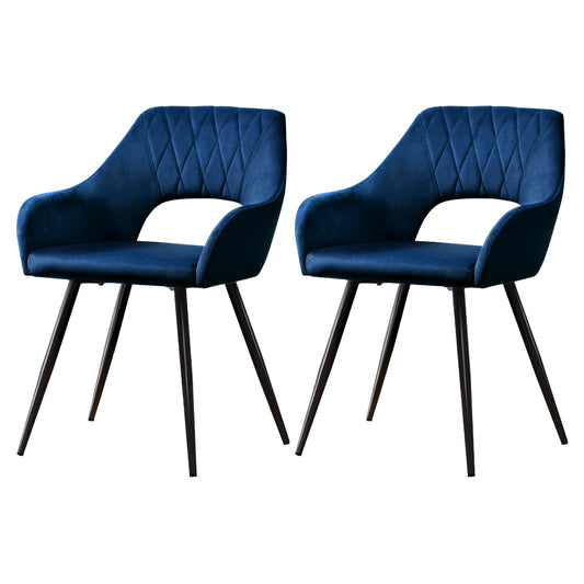 Artiss Dining Chairs Set of 2 Velvet Hollow Armchair Blue - Cosy Abode