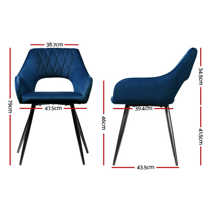 Artiss Dining Chairs Set of 2 Velvet Hollow Armchair Blue - Cosy Abode