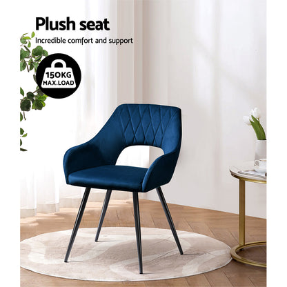 Artiss Dining Chairs Set of 2 Velvet Hollow Armchair Blue - Cosy Abode