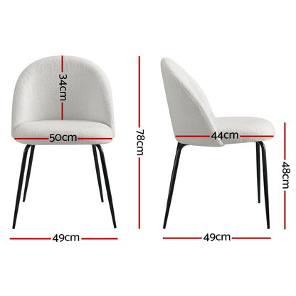 Artiss Dining Chairs Set of 2 Sherpa Boucle White - Cosy Abode