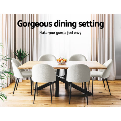Artiss Dining Chairs Set of 2 Sherpa Boucle White - Cosy Abode