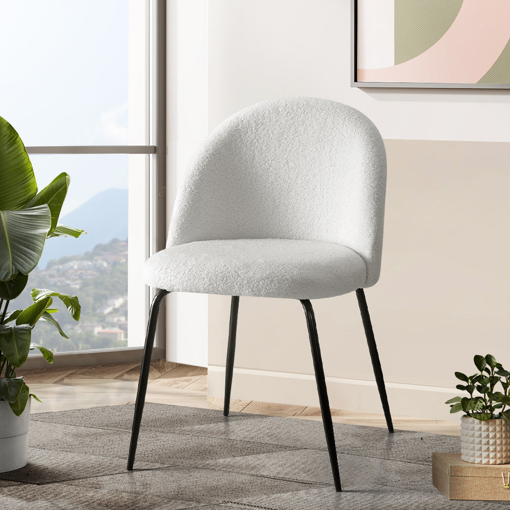Artiss Dining Chairs Set of 2 Sherpa Boucle White - Cosy Abode