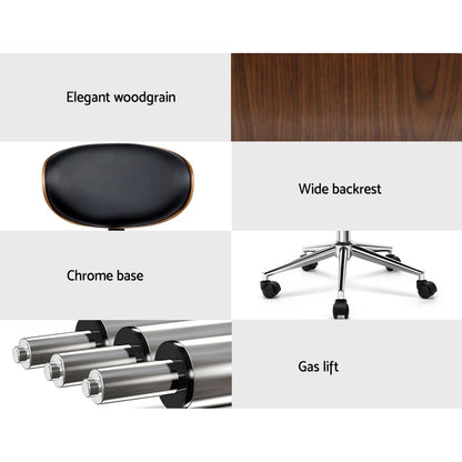 Artiss Wooden Office Chair Leather Seat Black - Cosy Abode