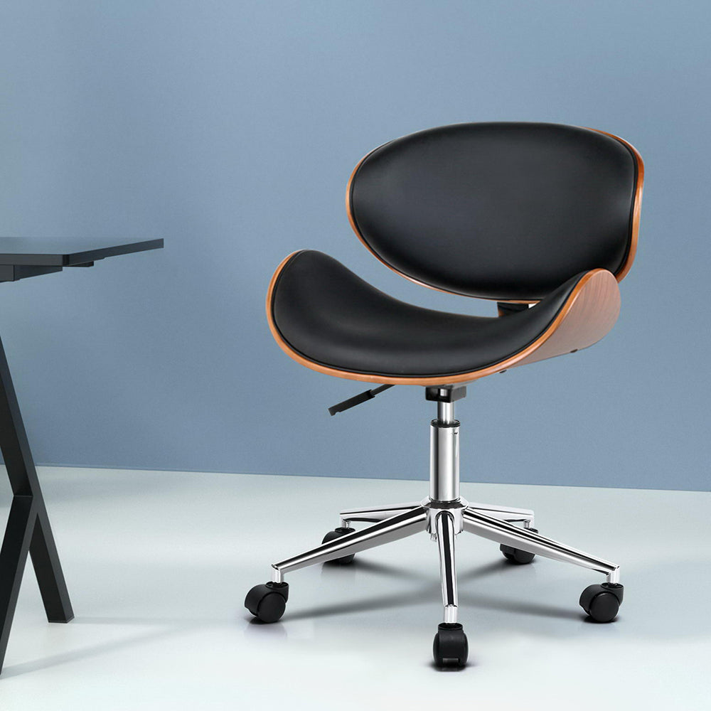 Artiss Wooden Office Chair Leather Seat Black - Cosy Abode