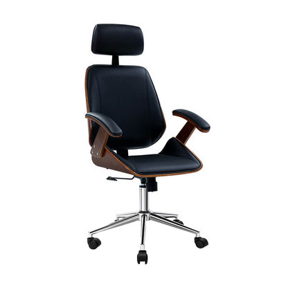 Artiss Wooden Office Chair Leather Seat Black - Cosy Abode