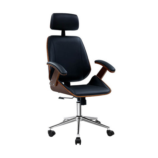 Artiss Wooden Office Chair Leather Seat Black - Cosy Abode