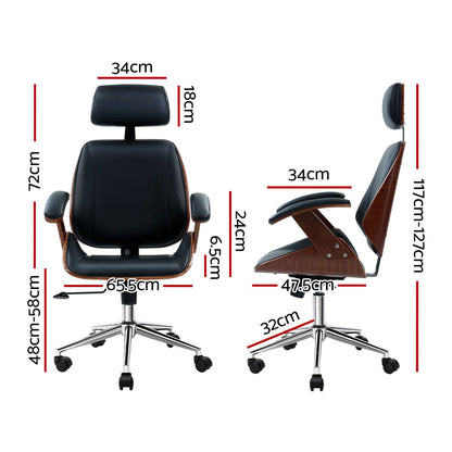 Artiss Wooden Office Chair Leather Seat Black - Cosy Abode
