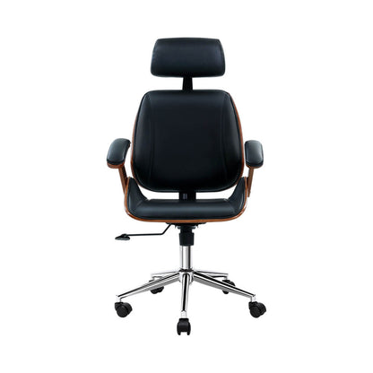 Artiss Wooden Office Chair Leather Seat Black - Cosy Abode
