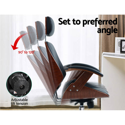 Artiss Wooden Office Chair Leather Seat Black - Cosy Abode
