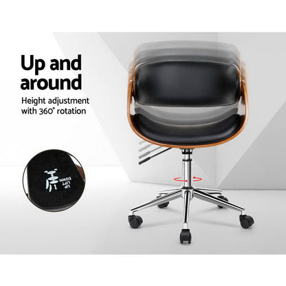 Artiss Wooden Office Chair Leather Seat Black - Cosy Abode