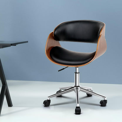 Artiss Wooden Office Chair Leather Seat Black - Cosy Abode