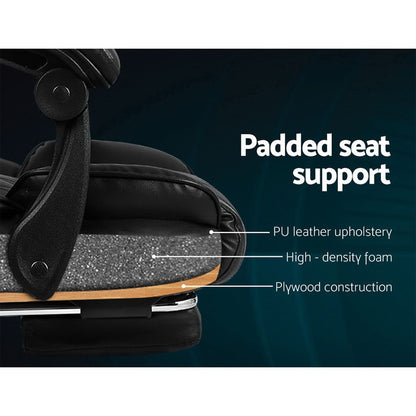 Artiss Executive Office Chair Leather Footrest Black - Cosy Abode