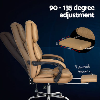Artiss Executive Office Chair Leather Footrest Espresso - Cosy Abode