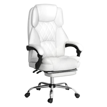 Artiss Executive Office Chair Leather Footrest White - Cosy Abode
