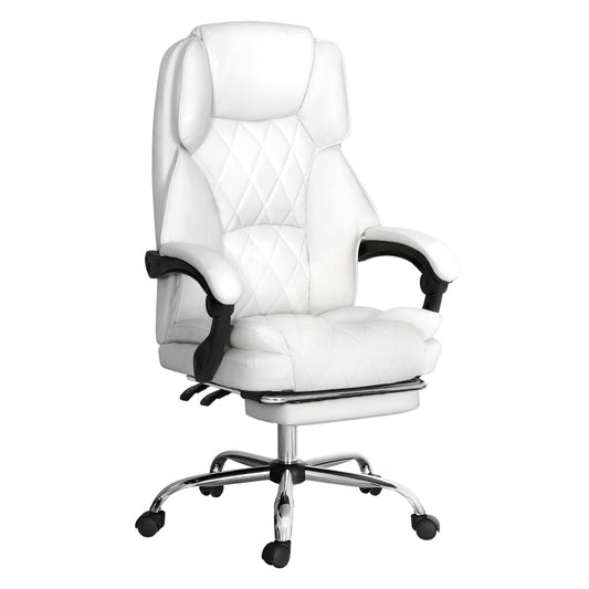 Artiss Executive Office Chair Leather Footrest White - Cosy Abode