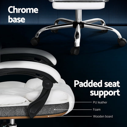 Artiss Executive Office Chair Leather Footrest White - Cosy Abode
