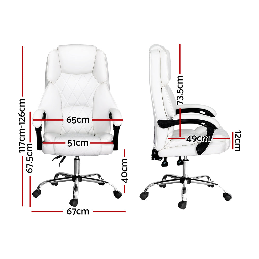 Artiss Executive Office Chair Leather Recliner White - Cosy Abode