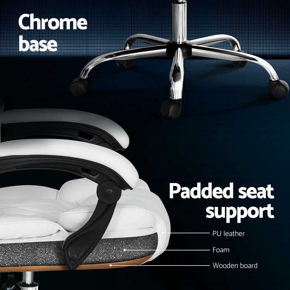 Artiss Executive Office Chair Leather Recliner White - Cosy Abode