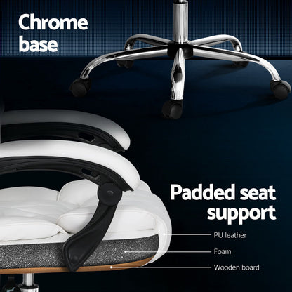 Artiss Executive Office Chair Leather Recliner White - Cosy Abode