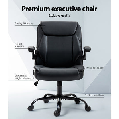Artiss Executive Office Chair Mid Back Black - Cosy Abode