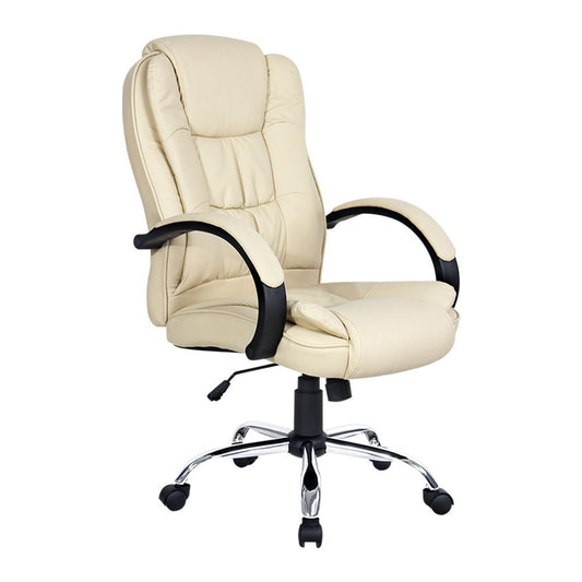 Artiss Executive Office Chair Leather Tilt Beige - Cosy Abode