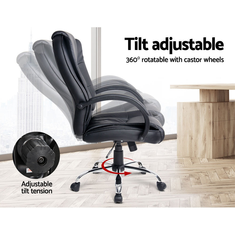 Artiss Executive Office Chair Leather Tilt Black - Cosy Abode