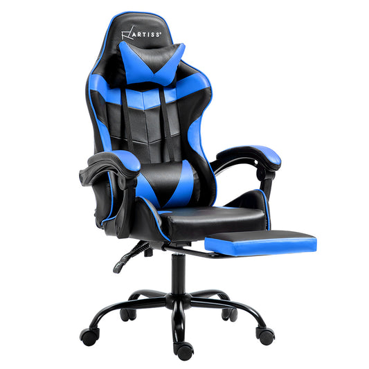 Artiss Gaming Office Chair Recliner Footrest Blue - Cosy Abode