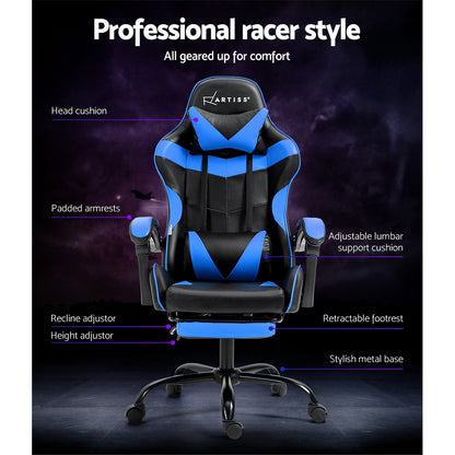 Artiss Gaming Office Chair Recliner Footrest Blue - Cosy Abode