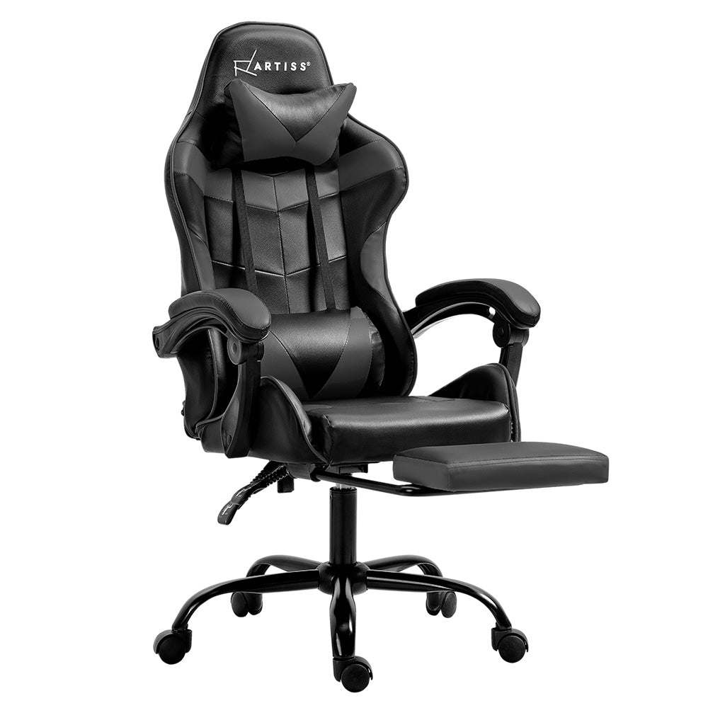 Artiss Gaming Office Chair Executive Computer Leather Chairs Footrest Grey - Cosy Abode