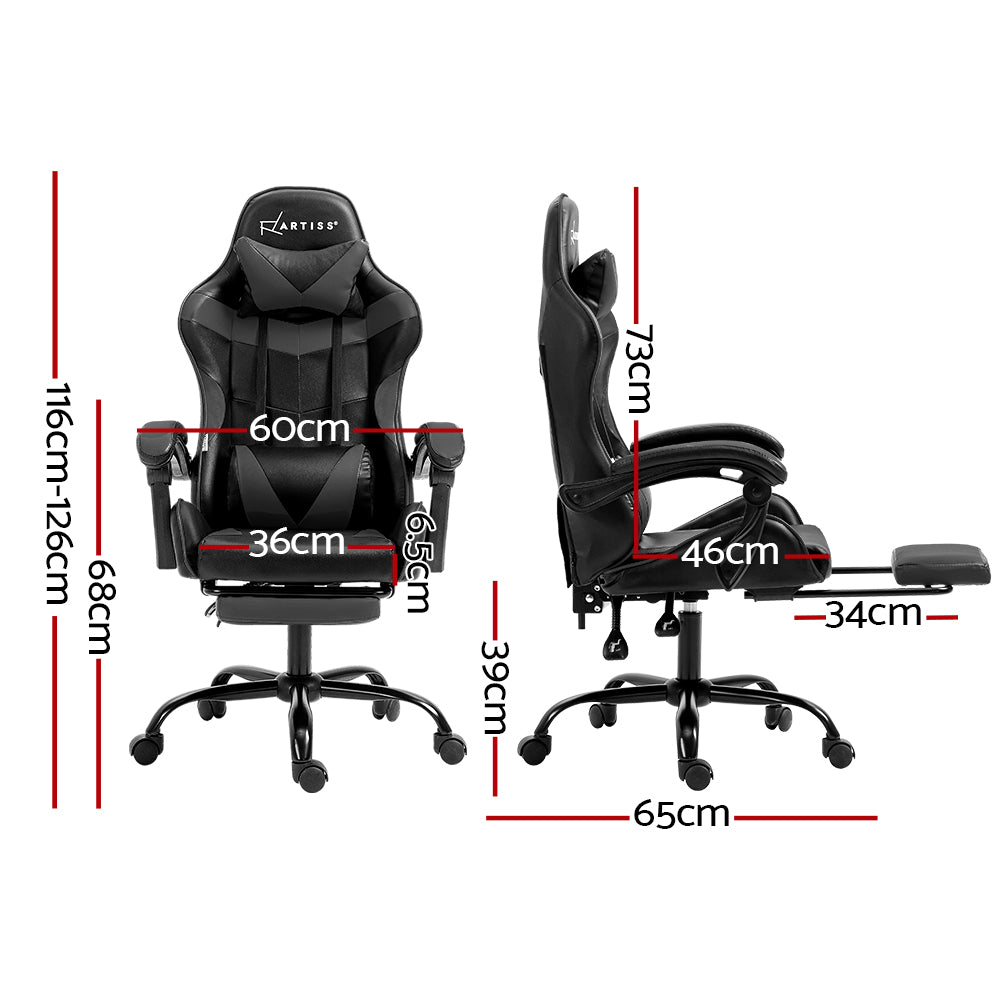 Artiss Gaming Office Chair Executive Computer Leather Chairs Footrest Grey - Cosy Abode