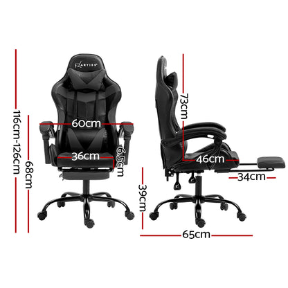 Artiss Gaming Office Chair Executive Computer Leather Chairs Footrest Grey - Cosy Abode