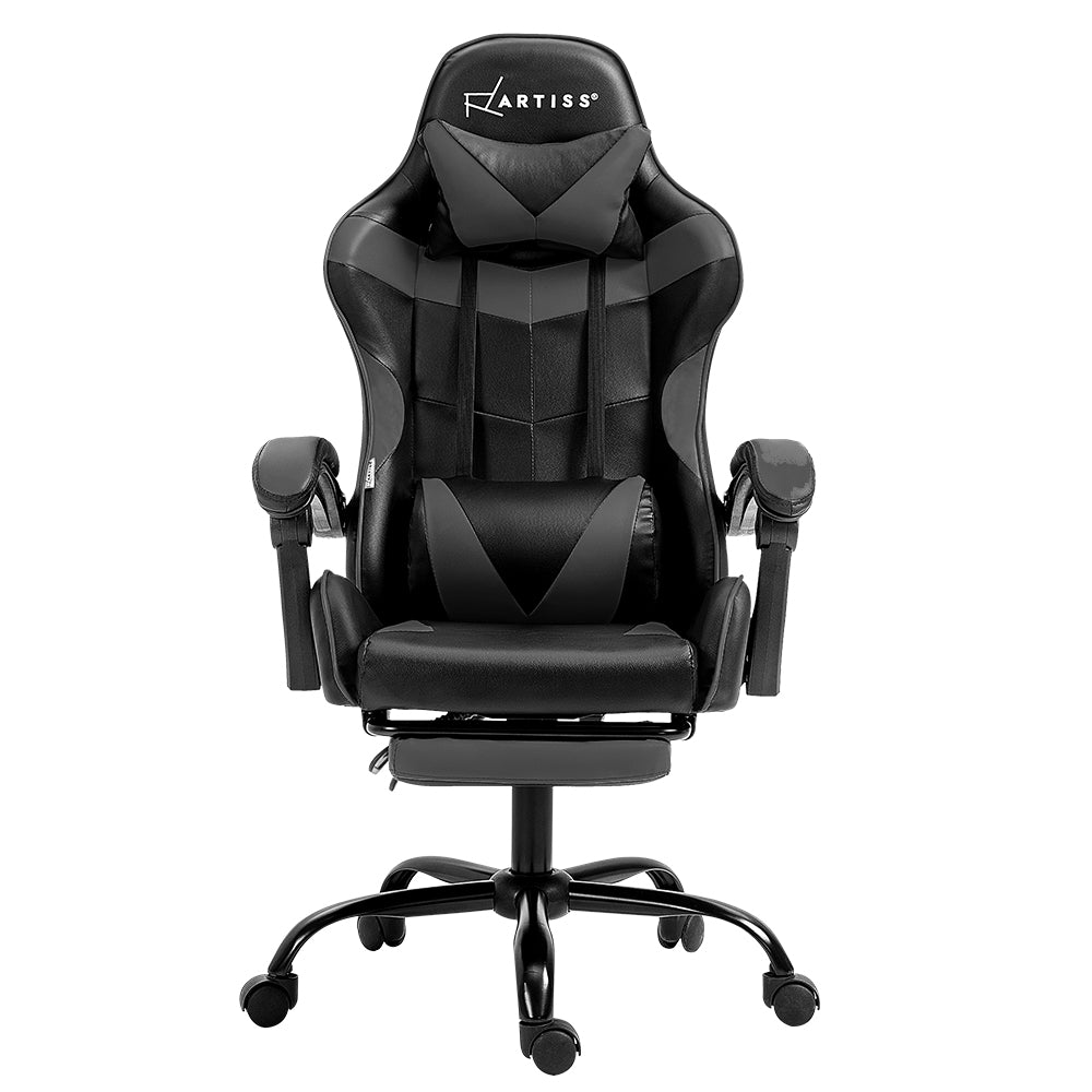 Artiss Gaming Office Chair Executive Computer Leather Chairs Footrest Grey - Cosy Abode