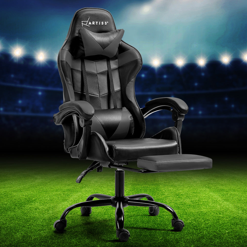Artiss Gaming Office Chair Executive Computer Leather Chairs Footrest Grey - Cosy Abode