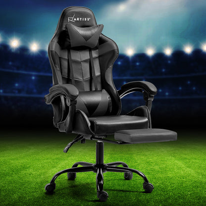 Artiss Gaming Office Chair Executive Computer Leather Chairs Footrest Grey - Cosy Abode