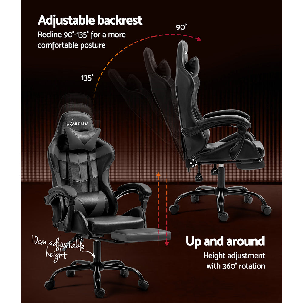 Artiss Gaming Office Chair Executive Computer Leather Chairs Footrest Grey - Cosy Abode